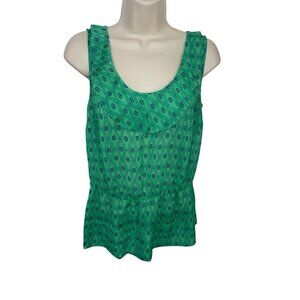 GAP Women's Size Medium Georgette Crepe Sheer Blouse Green Blue Geometric